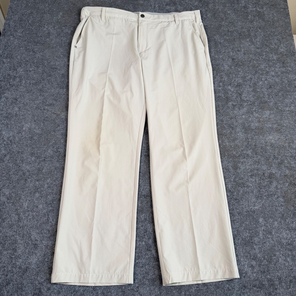 Adidas Golf Pants Mens 40x32 Tan Beige Flat Front Performance Stretch Pleated